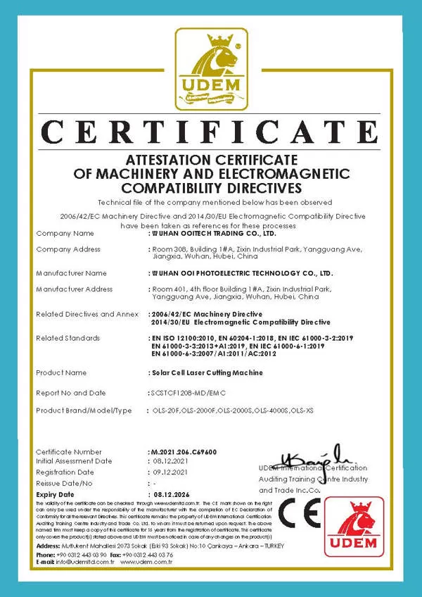 päikesepatareide laserlõikusmasin CE sertifikaat